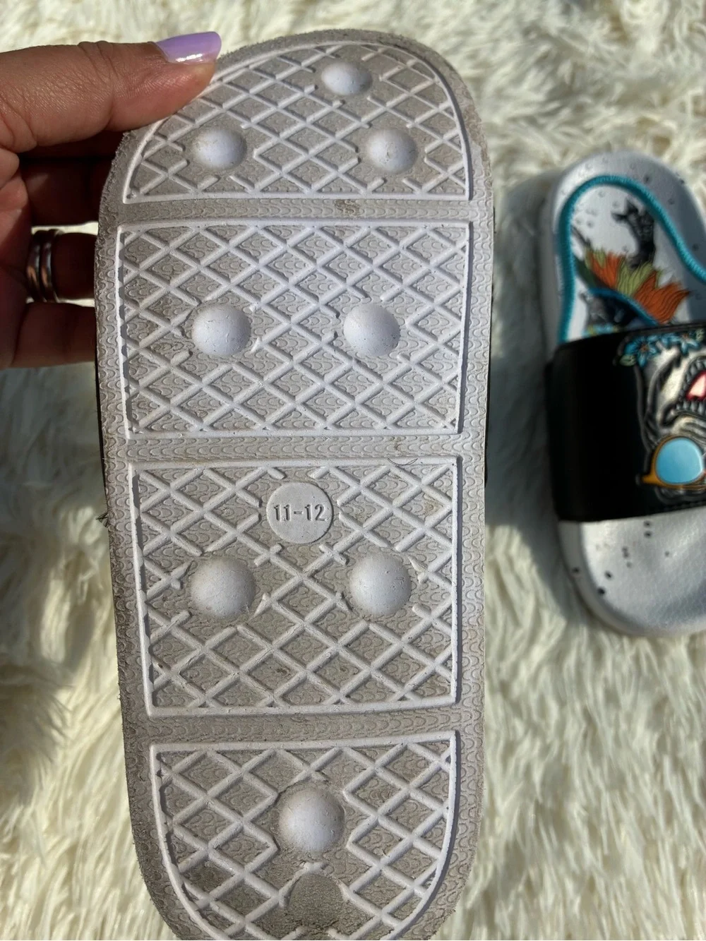 wonder nation Black Slide Sandals with White Footbed and Teal Accents